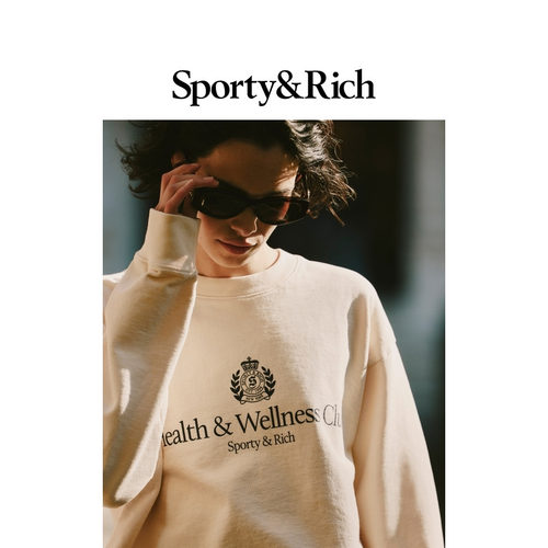 Sporty&Rich Preppy系列男女同款奶油色运动休闲H&W徽章卫衣上衣