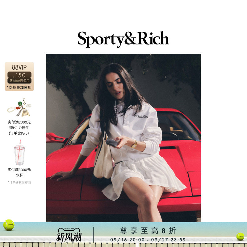 [甄选八折]Sporty&Rich 女士棉质老钱网球白色长袖翻领polo卫衣