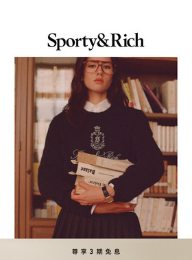 Sporty&Rich Preppy系列女士经典圆领刺绣徽章百搭休闲毛衣针织衫