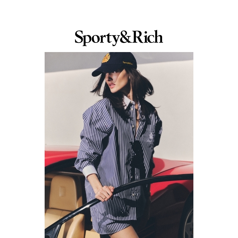 Sporty&Rich Tennis系列男女同款休闲通勤简约条纹衬衫短裤套装