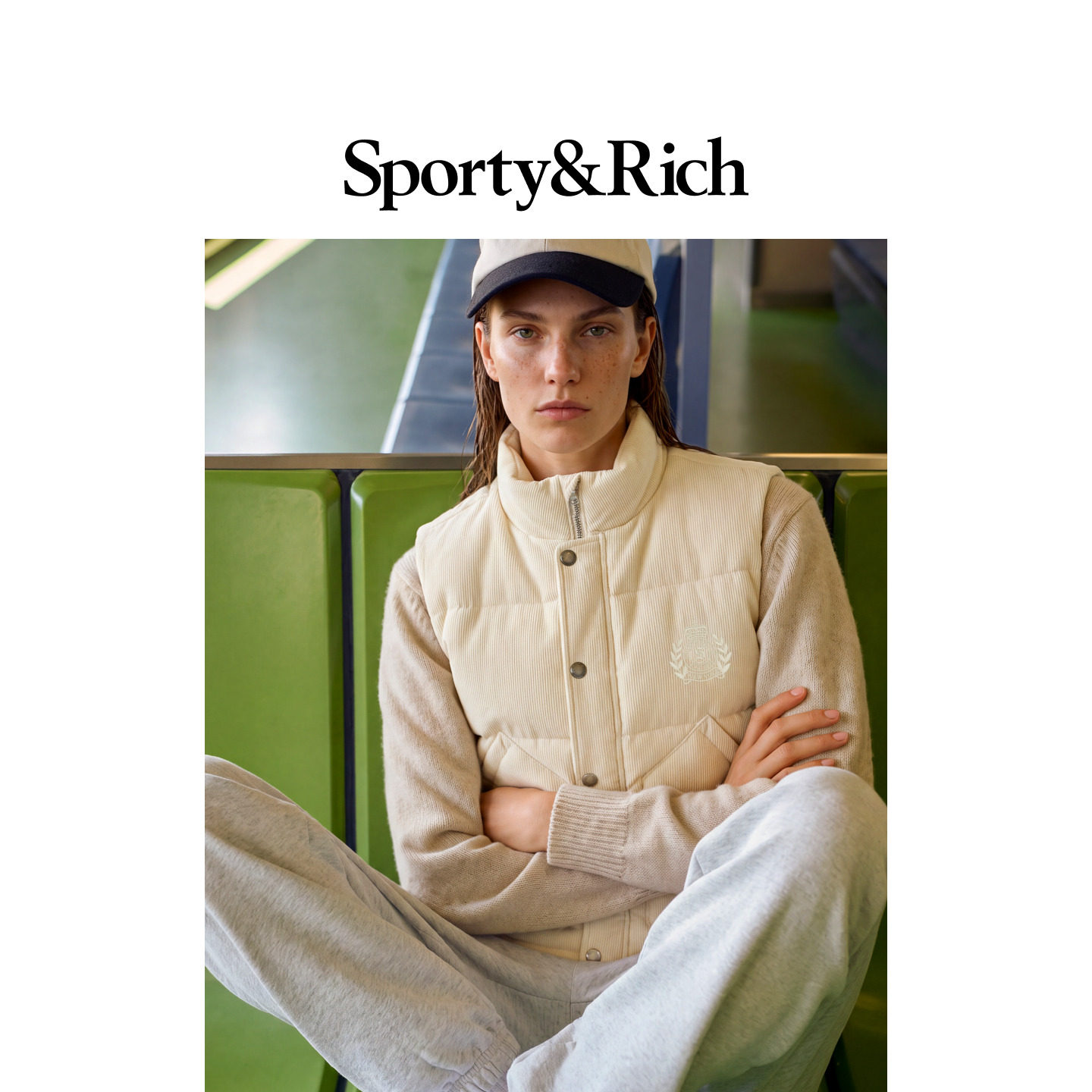 [早秋新品]Sporty&Rich 女士美式复古时尚百搭徽标羽绒马甲