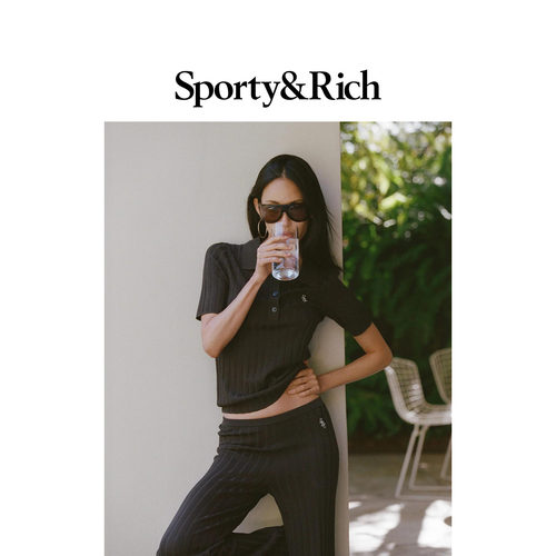 [明星同款]Sporty&Rich 女士针织老钱风针织Polo短袖上衣