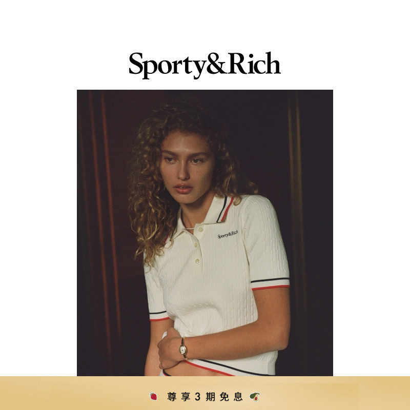 [明星同款]Sporty&Rich Tennis系列女士撞色老钱风Polo短袖上衣