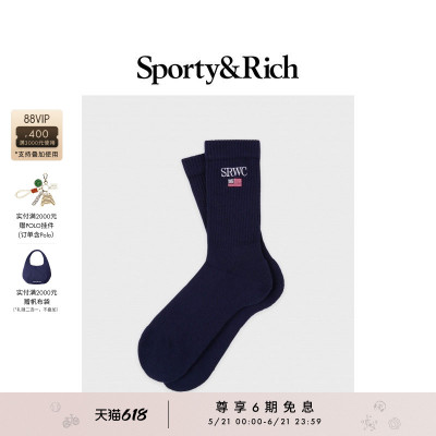 Sporty&Rich Nautical系列男女同款运动休闲字母中筒袜袜子