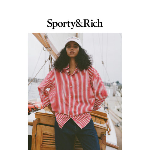 Sporty&Rich 女士气质时尚宽松撞色条纹衬衫上衣