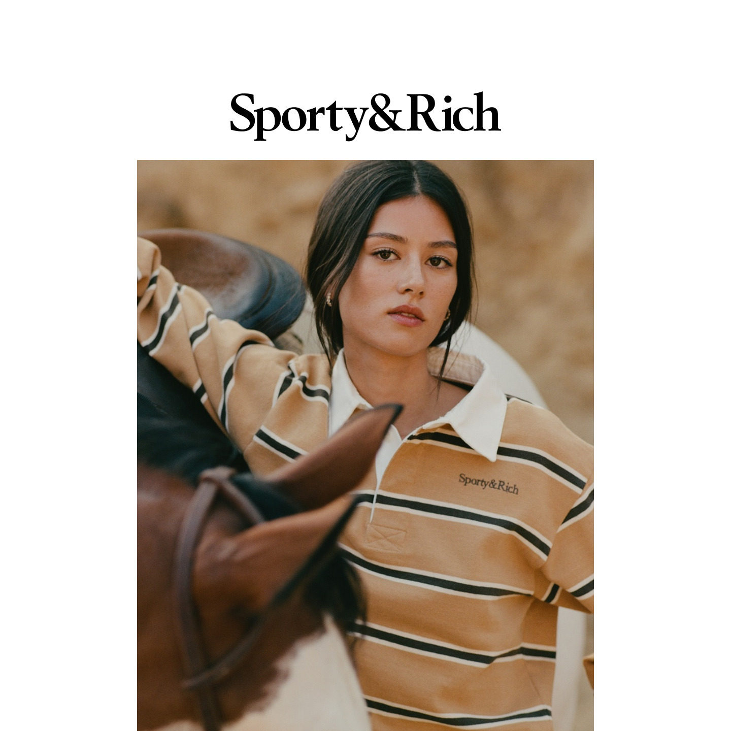 [秋冬新品]Sporty&Rich 女士复古时尚日常百搭拼色条纹长袖POLO衫