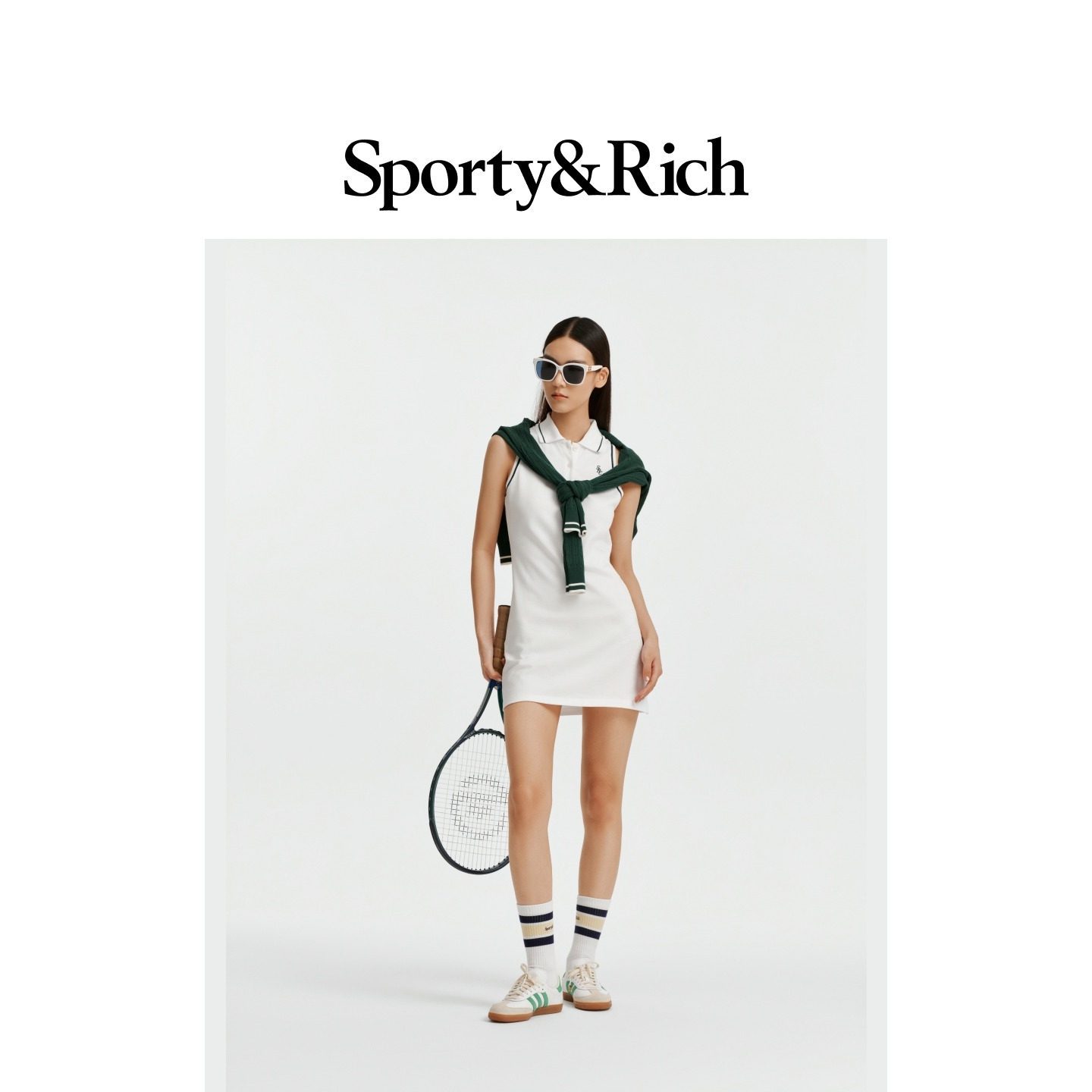 [七折礼遇]Sporty&Rich 女士白色老钱Polo网球风无袖连衣裙短裙