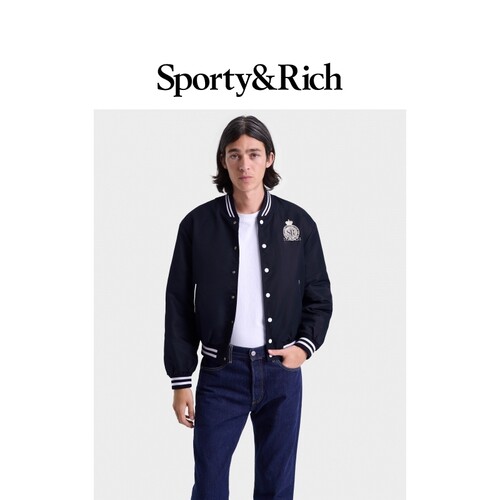 Sporty&Rich Riviera系列男女同款休闲学院风纽扣夹克外套棒球服