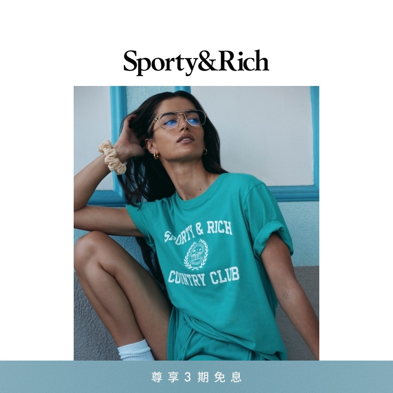 Sporty&Rich 80s Gym系列女士夏季美式复古休闲运动T恤短裤套装