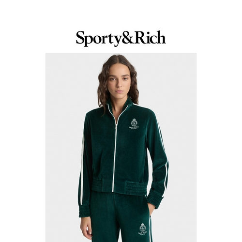 Sporty&Rich Tennis系列女士复古网球风徽章丝绒感运动外套
