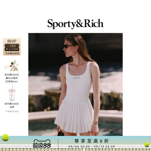 [甄选八折]Sporty&Rich 女士网球运动露背显瘦百褶连衣裙短裙