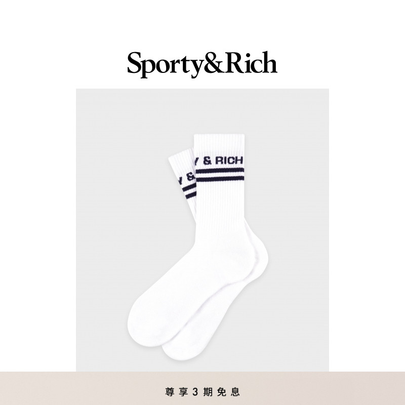 Sporty&Rich Tennis系列男女同款休闲刺绣字母logo运动袜中筒袜