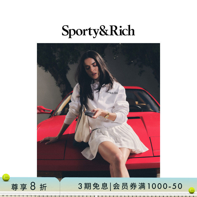 [甄选八折]Sporty&Rich 女士棉质老钱网球白色长袖翻领polo卫衣