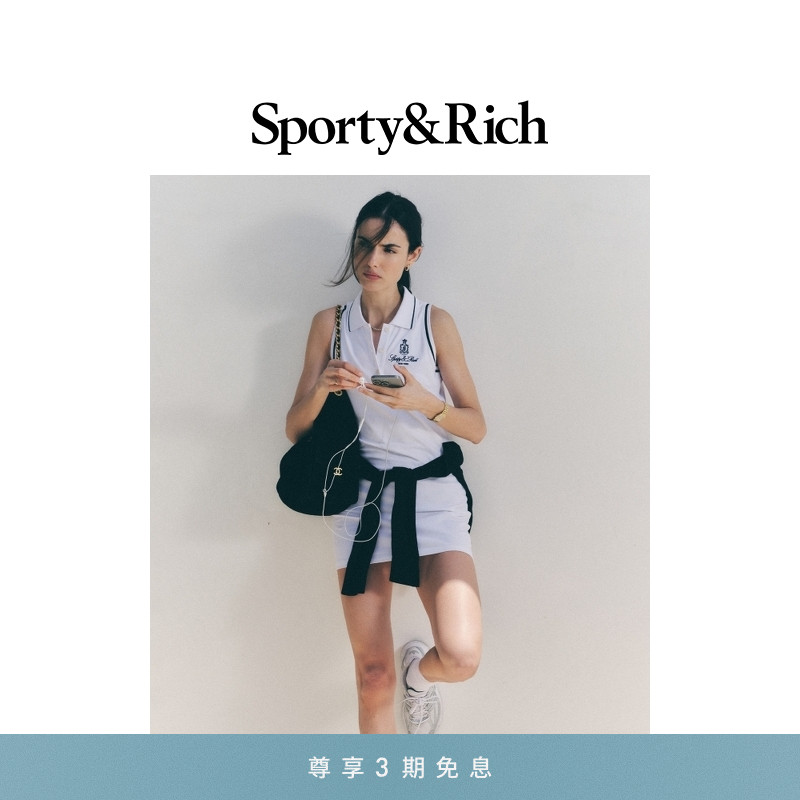 Sporty&Rich Tennis系列女士白色老钱Polo网球风无袖连衣裙短裙