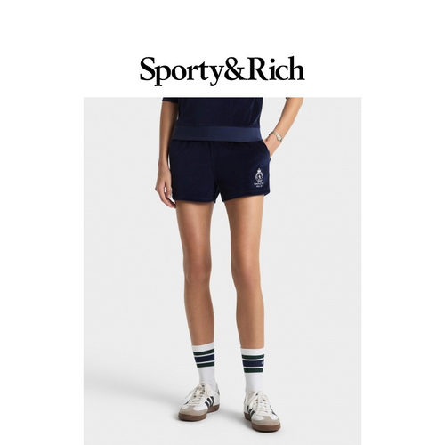 Sporty&Rich Tennis系列女士徽章网球风运动丝绒感休闲短裤