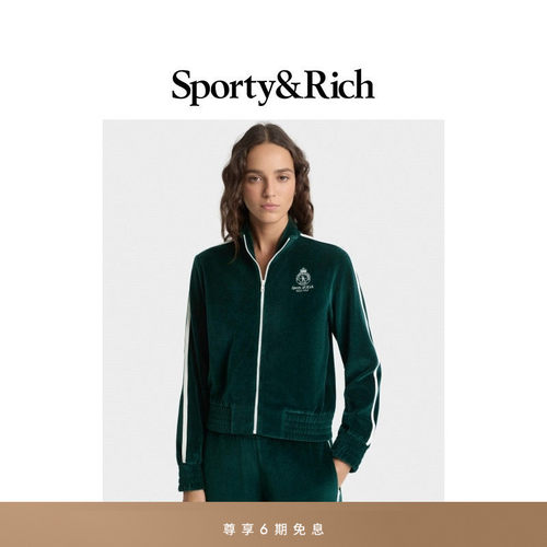 [秋冬新品]Sporty&Rich Tennis系列女士网球风徽章丝绒感运动外套