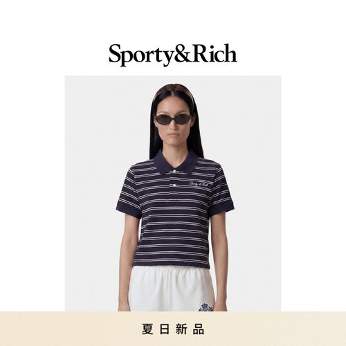 [春夏新品]Sporty&Rich 女士航海度假风撞色条纹短袖Polo短袖T恤