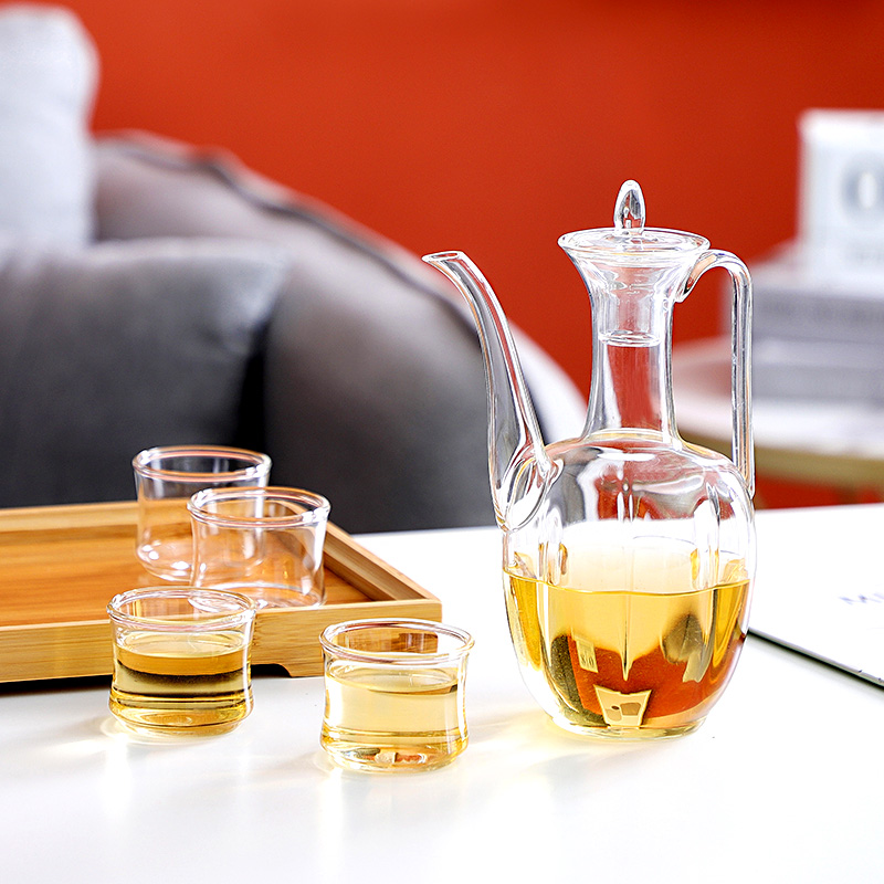 新中式仿古宋壶玻璃执壶酒具套装纯手I工耐高温仿宋瓜棱壶故宫