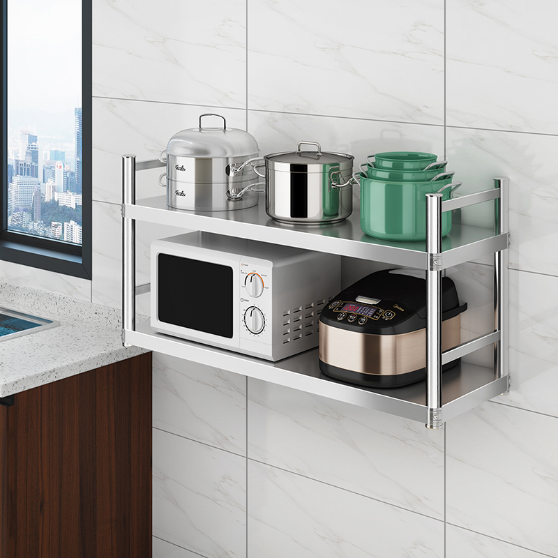 不锈钢吊架厨房置物架3层微波炉挂墙上调味架托壁式V2省空间货架