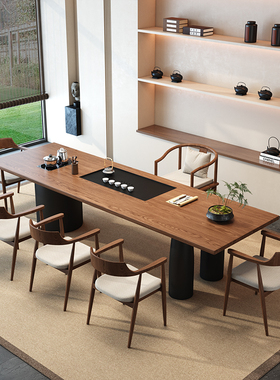 实木茶桌大板茶台侘寂风现代简约客厅家用办公室功夫泡茶桌组合