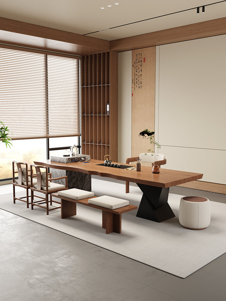 实木大板岛台茶桌办公室茶室客厅家用多功能泡茶台轻奢现代高级感