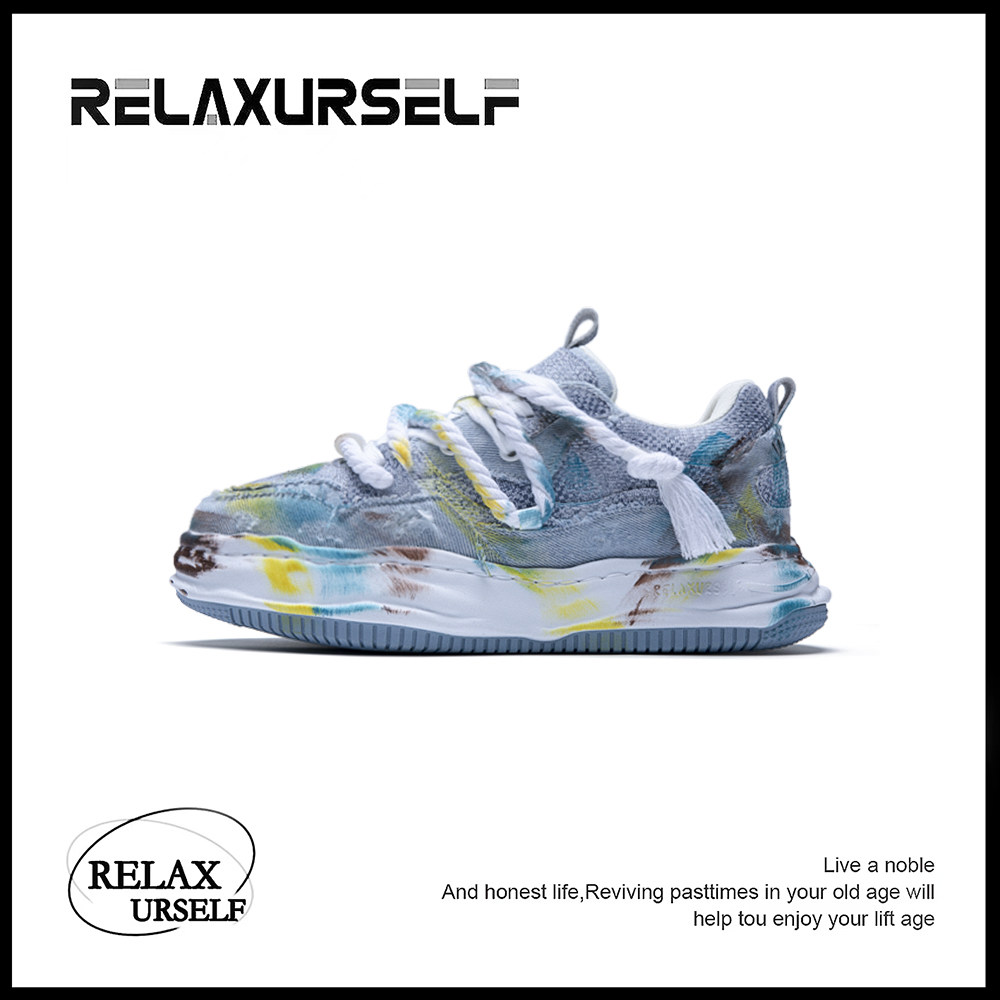 RELAXURSELF原创设计涂鸦国潮厚底透气休闲板鞋百搭男鞋增高鞋子