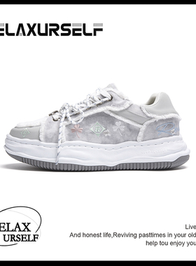 RELAXURSELF手工刺绣潮鞋透气百搭增高鞋小清新情侣鞋运动休闲鞋