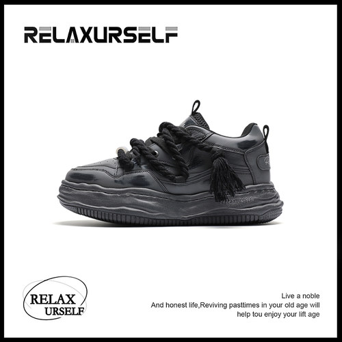 RELAXURSELF鞋子男鞋潮鞋百搭厚底隐形增高休闲鞋小黑情侣鞋舒适