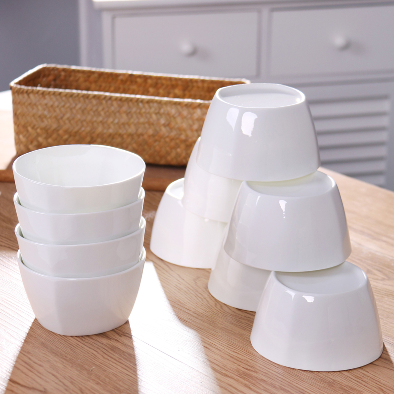 简约纯白色家用餐具陶瓷碗吃饭碗10个G套装骨瓷米饭碗10只组合小