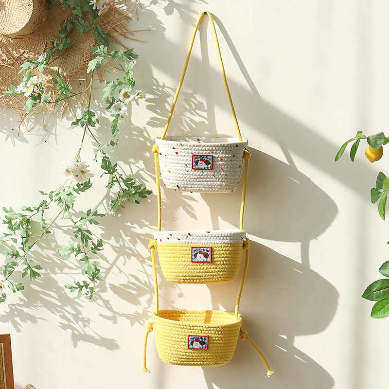 挂墙收纳篮挂筐宿舍房间置物架神器壁挂袋棉线编织墙挂式门后墙上