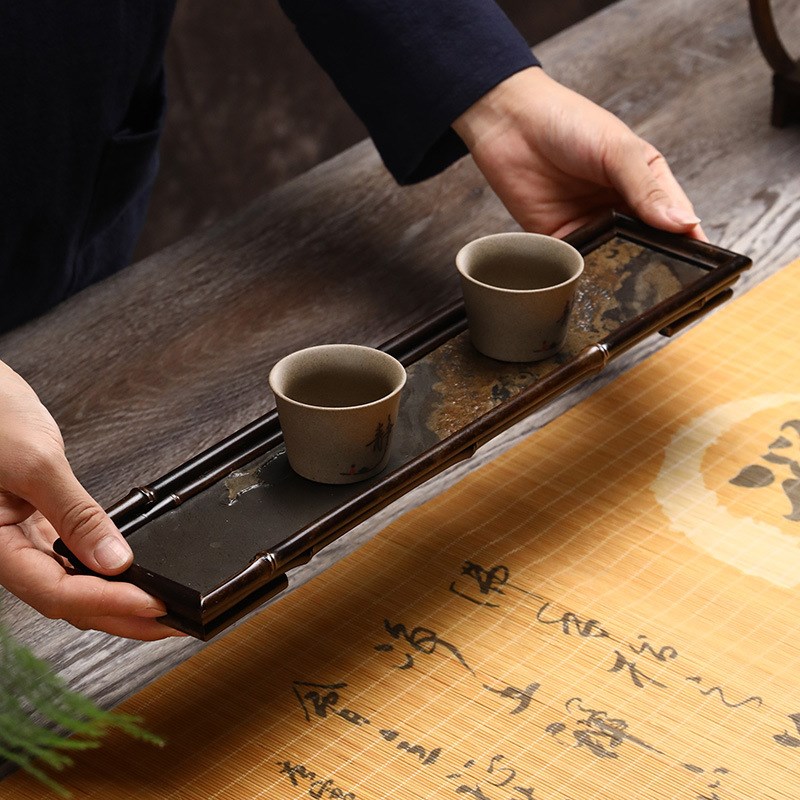 竹鞭茶托盘梅鹿竹晾杯架长方形干泡盘桌面整理收纳大号编织奉茶盘