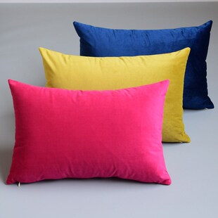 纯色绒布沙发靠垫抱枕靠枕办公室靠背长方形腰枕套不含芯尺寸可c^