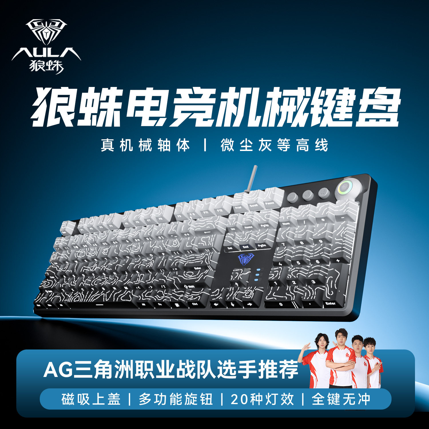 狼蛛F2088PRO有线机械键盘电竞游戏办公打字高颜值女生台式电脑