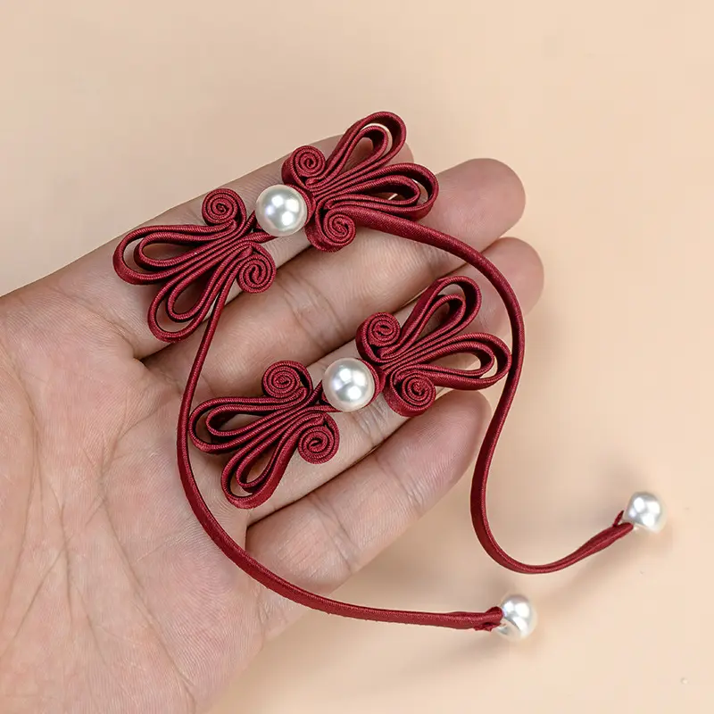 新中式旗袍盘扣扣子长尾巴兔耳珍珠流苏扣手工编织纽扣汉服装饰扣