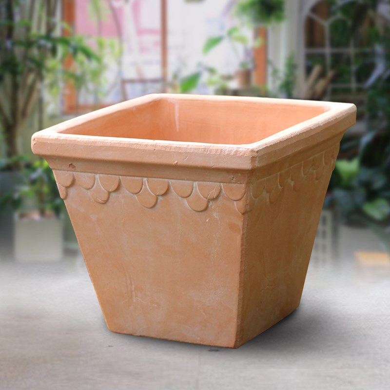 复古罗马风格浮雕红陶花盆透气绿植花卉花园庭院种植W手工粗陶大