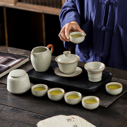 汝窑旅行功夫茶具陶瓷小套装户外露营F可携式收纳包家用喝茶杯茶