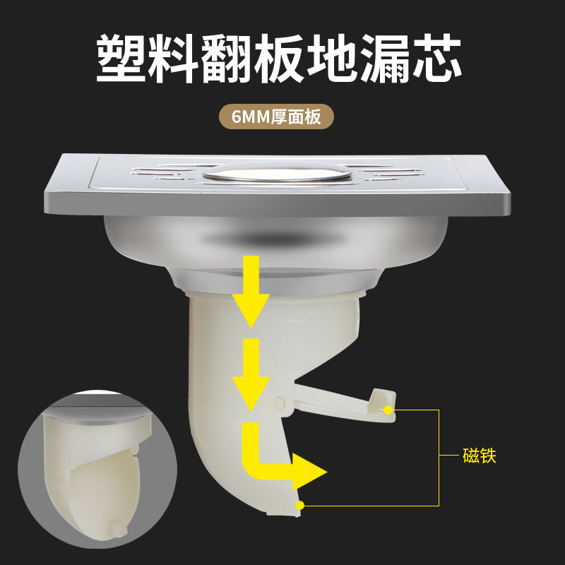 不锈钢地漏 铜自封防臭芯方形卫生间洗衣机6厘特厚大排量亮光地漏
