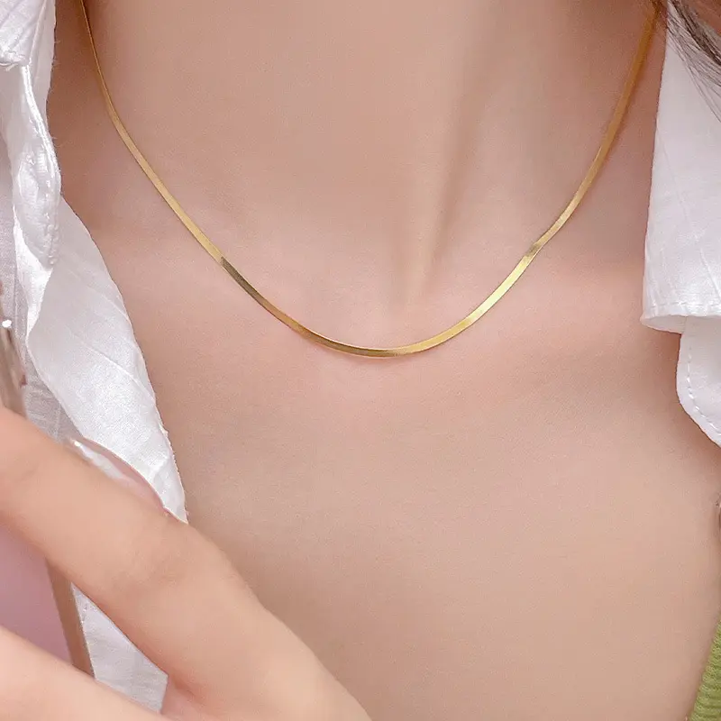s925银素链扁蛇链男女项链简约时尚欧美爆款颈链