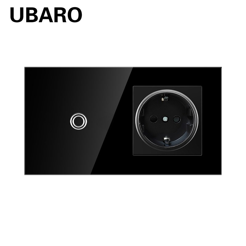 146型欧规触摸开关插座嵌入式双圆钢化玻璃感应开关面板插座