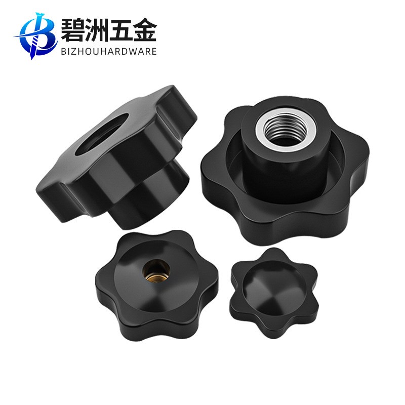 梅花手拧螺母通孔盲孔胶头手柄螺帽塑料星型旋钮螺丝帽4M5M6M8M12