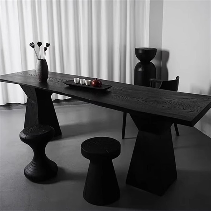 白蜡木碳化板黑色木板实木餐桌茶桌茶台桌面板实木板原木大板桌板