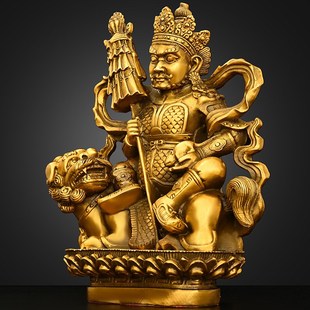 全铜多闻天王摆件财宝天王北方多闻尊天王毘纱门天毗纱门天装饰品