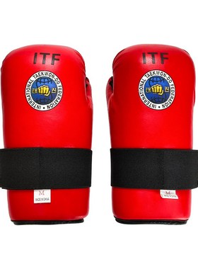 ITF护手护脚套装 跆拳道实战比赛防护红色蓝色透气专业护具