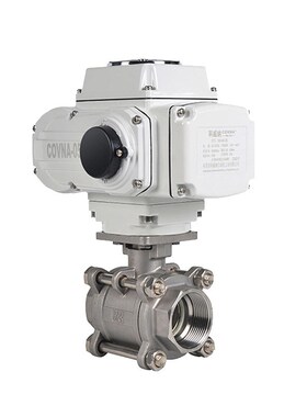 科威纳电动三片式球阀不锈钢二通阀 开关式高温两通丝扣电动球阀