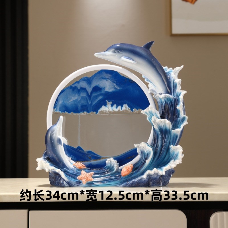 海豚流沙画沙漏摆件大号客厅轻奢高档电视酒柜办公室家居装饰礼品
