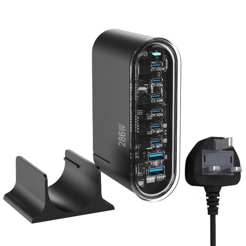 268W大功率桌面充电器 6C2A多口快充适配器PD100W快充多口充电器.
