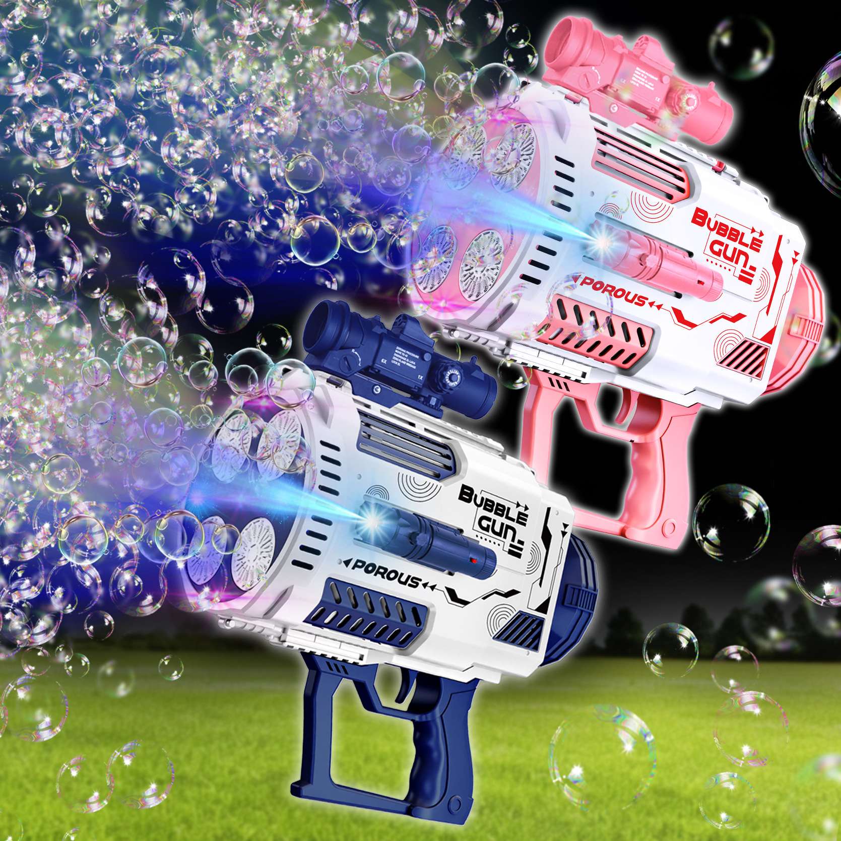 新款电动加特林泡泡机手持全自动带灯光泡泡枪儿童玩具男女孩