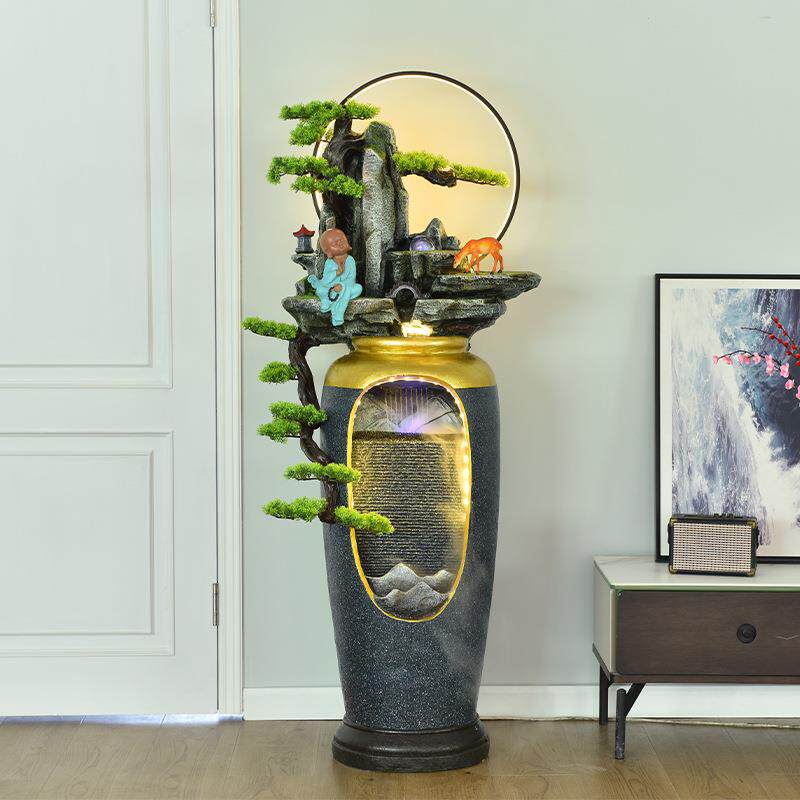 中式流水生财喷泉落地装饰办公室客厅玄关轻奢循环水招财摆件