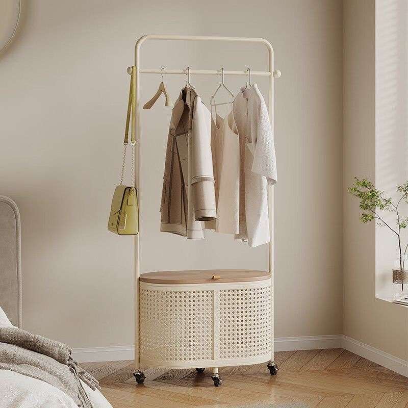 衣帽架落地卧室日式移动简易脏衣篓家用奶油风网红房间挂衣架子