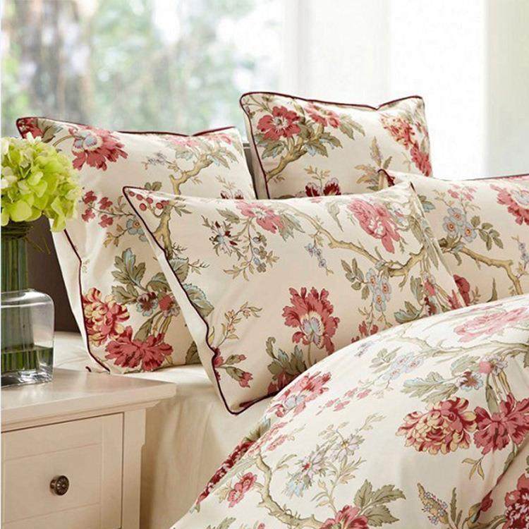 外贸美式贡缎四件套埃及长绒棉复古系海棠印花床单被罩